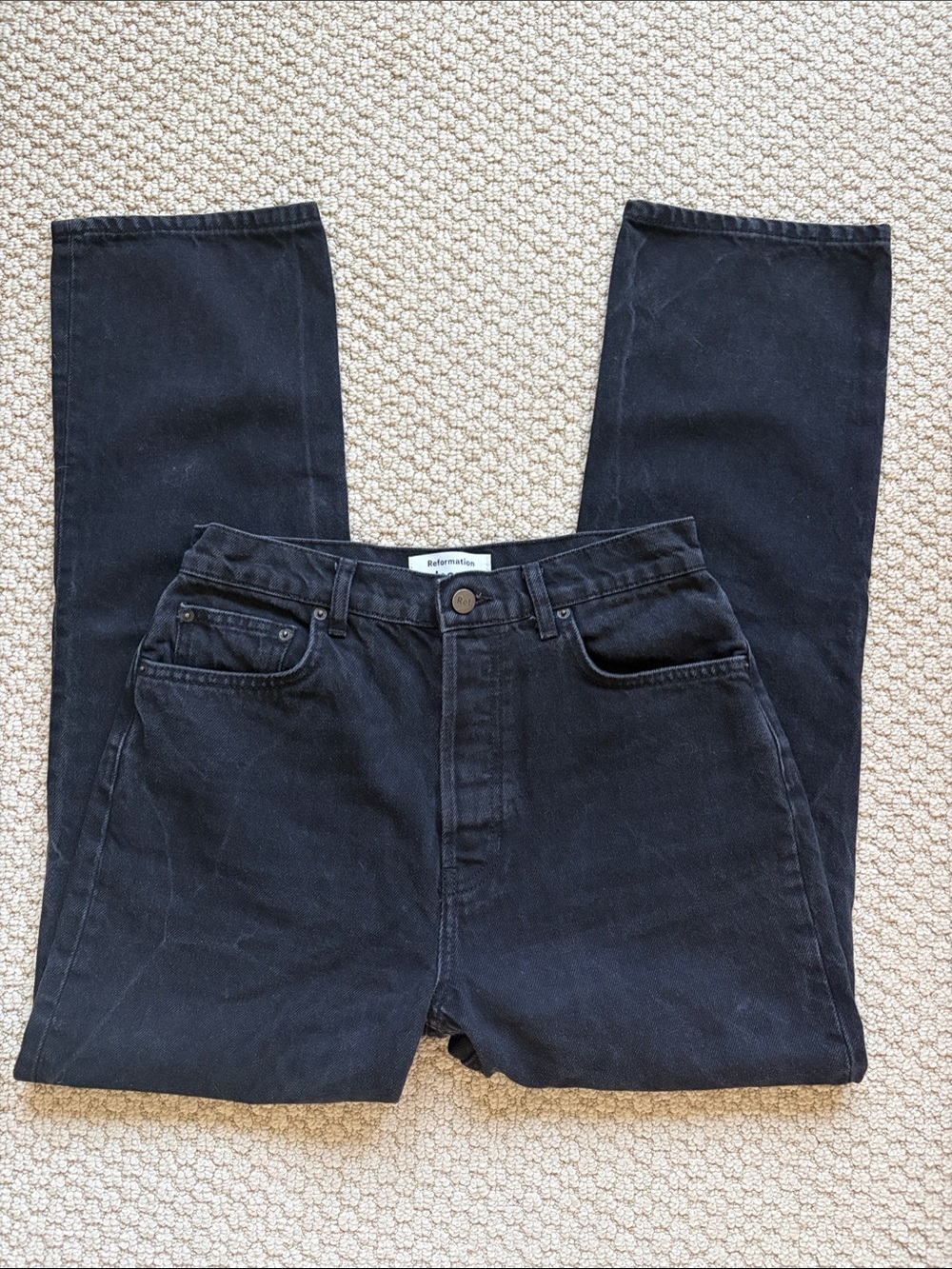 Reformation Cynthia High Rise Black Straight Jeans